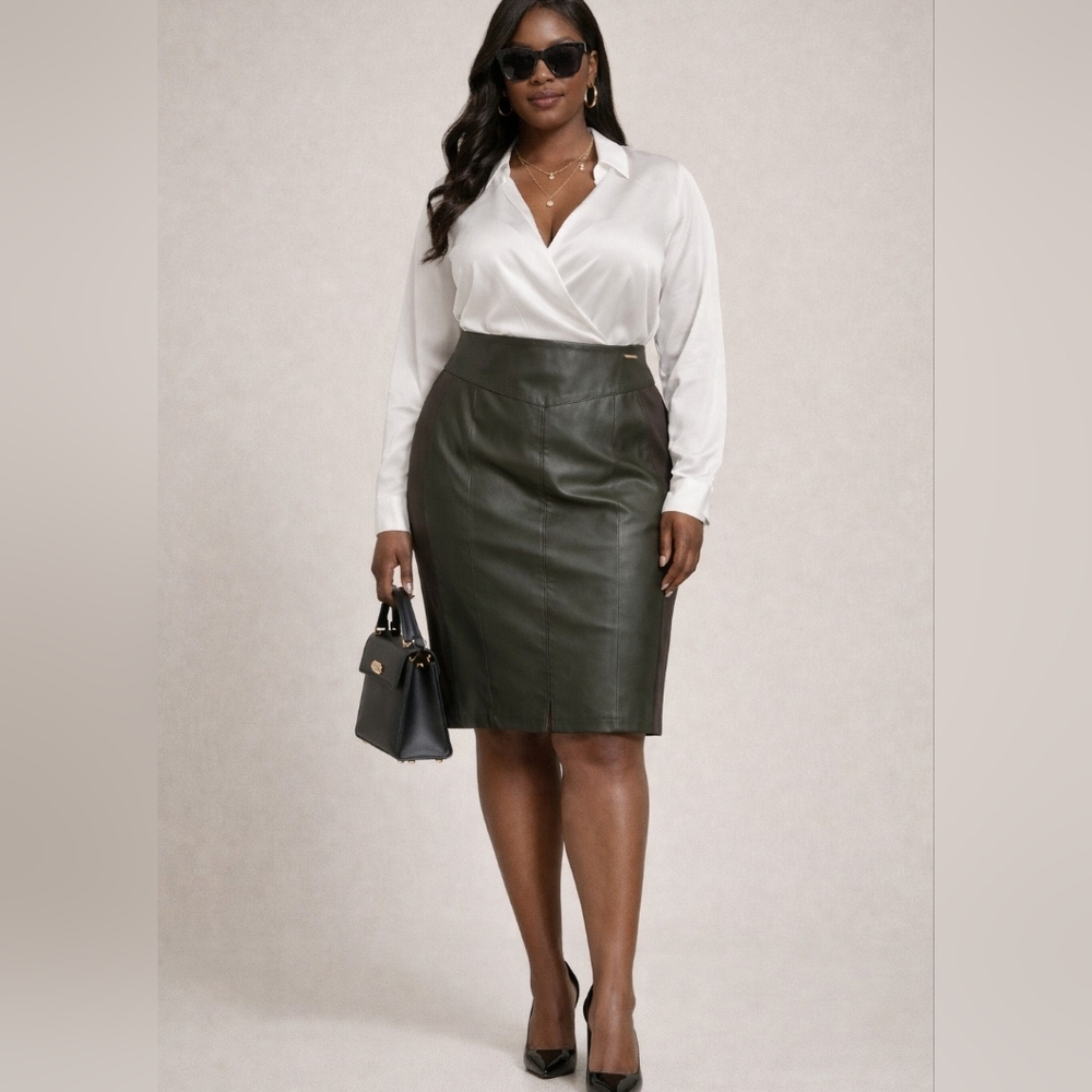 Marc New York XL Olive Faux Leather Pencil Skirt